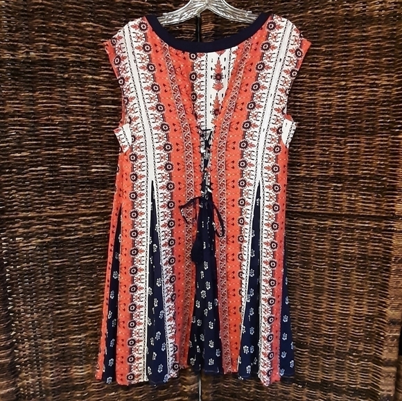 Anthropologie Maeve Floral Mini Dress Cap Sleeves Stripes Tassels Medium Petite - Picture 7 of 11